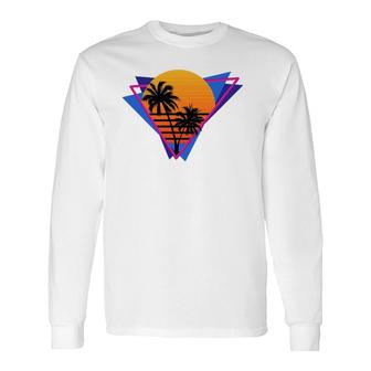 80S Style Synthwave Retrowave Aesthetic Palm Tree Sunset Long Sleeve T-Shirt - Thegiftio