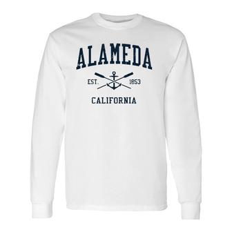Alameda Ca Vintage Navy Crossed Oars & Boat Anchor Long Sleeve T-Shirt T-Shirt | Mazezy