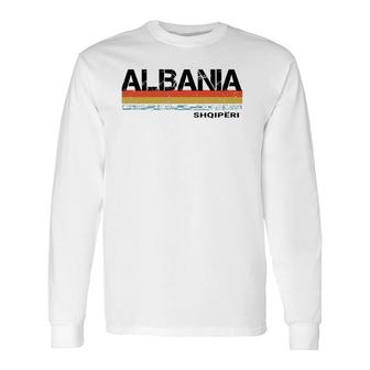 Albania Retro Vintage Stripes Men And Women Long Sleeve T-Shirt - Seseable