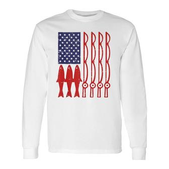 American Flag Fishing 4Th Of July Patriotic Dad Angler Long Sleeve T-Shirt - Seseable