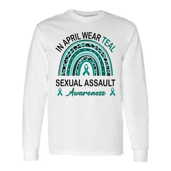 In April We Wear Teal Sexual Assault Awareness Rainbow Long Sleeve T-Shirt - Seseable