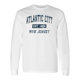 Atlantic City New Jersey Nj Vintage Sports Navy Print Long Sleeve T-Shirt T-Shirt | Mazezy