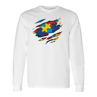 Autism Awareness Power Superhero Puzzle Piece Long Sleeve T-Shirt T-Shirt | Mazezy