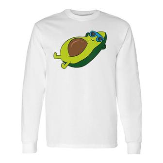 Avocado With Sunglasses Vegetable Relaxing Avocado V-Neck Long Sleeve T-Shirt T-Shirt | Mazezy