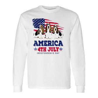 Basset Hound With Us American Flag 4Th Of July Long Sleeve T-Shirt - Seseable
