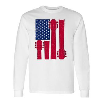 Cool Guitar Player Guitarist I Us American Flag Guitars Long Sleeve T-Shirt | Seseable CA