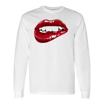 Enjoy Cool Graphic Lips Tee S Red Lips Fun Long Sleeve T-Shirt T-Shirt | Mazezy