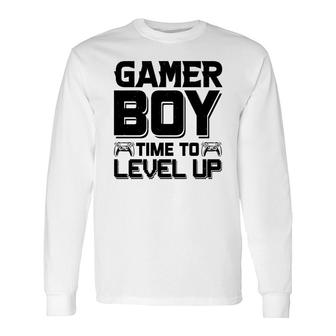 Gamer Boy Time To Level Up Black Birthday Boy Matching Video Gamer Long Sleeve T-Shirt - Seseable