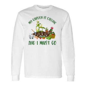 My Garden Is Calling And I Must Go Gardener Gardening V-Neck Long Sleeve T-Shirt | Mazezy
