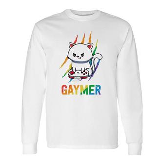 Gaymer Lgbt Cat Pride Rainbow Video Game Lovers Long Sleeve T-Shirt - Seseable