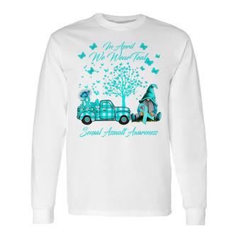 Gnomes In April We Wear Teal Sexual Assault Awareness Long Sleeve T-Shirt - Seseable