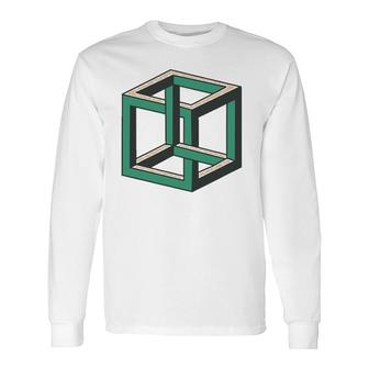 Impossible Cube Optical Illusion Tee Long Sleeve T-Shirt T-Shirt | Mazezy