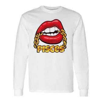 Juicy Lips Gold Chain Pisces Zodiac Sign V-Neck Long Sleeve T-Shirt T-Shirt | Mazezy