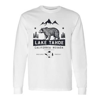 Lake Tahoe National Park California Nevada Vintage Bear V-Neck Long Sleeve T-Shirt T-Shirt | Mazezy