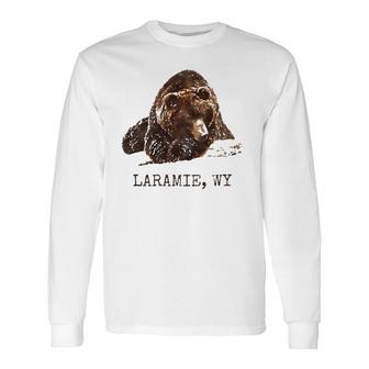 Laramie Wy Brown Grizzly Bear In Snow Wyoming Long Sleeve T-Shirt T-Shirt | Mazezy