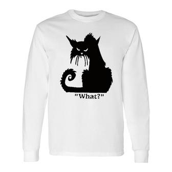Print Letter What Question Black Cat 2022 Trend Long Sleeve T-Shirt - Seseable