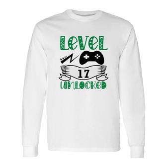 Level 17 Unlocked 17Th Birthday Green Black Long Sleeve T-Shirt - Seseable
