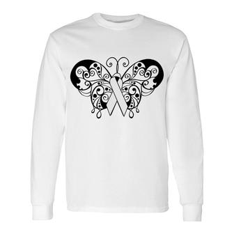 Lung Cancer Awareness Ribbon Butterfly Long Sleeve T-Shirt - Monsterry