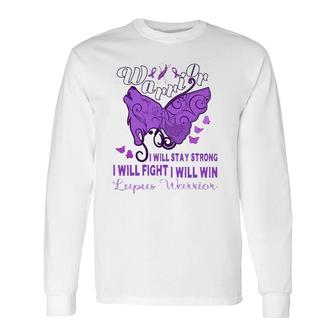 Lupus Awareness Warrior Purple Ribbon Butterfly Wolf Long Sleeve T-Shirt - Seseable