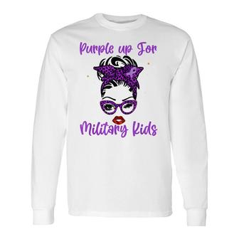 Messy Bun Purple Up Day For Military Child Purple Up Long Sleeve T-Shirt - Seseable