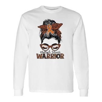 Multiple Sclerosis Ms Warrior Messy Bun Leopard Long Sleeve T-Shirt T-Shirt | Mazezy