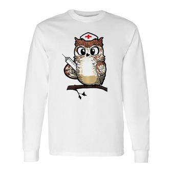 Women Owl Nursing Proud Night Shift Nurse Long Sleeve T-Shirt - Seseable