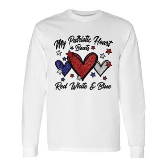 Patriotic 4Th Of July Hearts For Women Red White And Blue Long Sleeve T-Shirt - Seseable