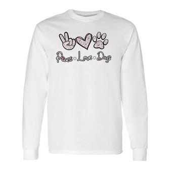 Peace Love Dogs Flowers Lover Puppy Paw Dog Dog Lover V-Neck Long Sleeve T-Shirt T-Shirt | Mazezy