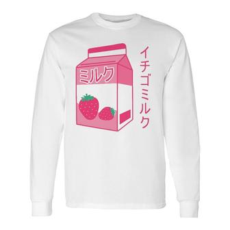 Pink Strawberry Milk Japanese Kawaii Retro 90S Anime Long Sleeve T-Shirt - Seseable