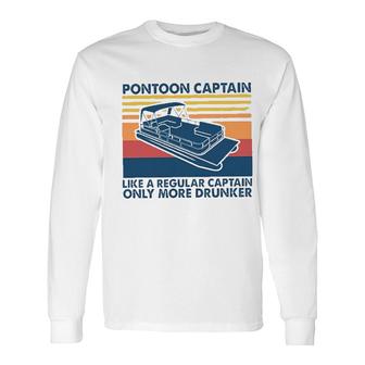 Pontoon Captain Like A Regular Captain New Blue Graphic Long Sleeve T-Shirt - Seseable