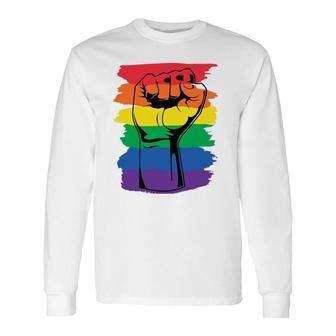 Pride Month Merch Lgbt Rainbow Fist Lgbtq Gay Pride Long Sleeve T-Shirt - Seseable
