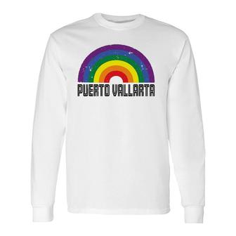 Puerto Vallarta Mexico Lgbtq Distressed Gay Rainbow Long Sleeve T-Shirt T-Shirt | Mazezy