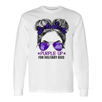 Purple Up For Military Cute Messy Bun Military Long Sleeve T-Shirt - Seseable