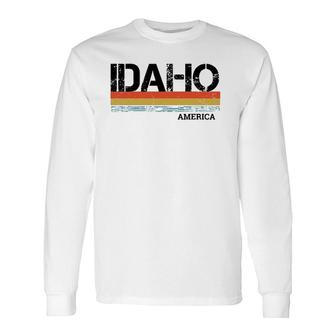 Retro Vintage Stripes Idaho & Souvenir Long Sleeve T-Shirt - Seseable