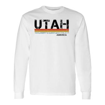 Retro Vintage Stripes Utah & Souvenir Long Sleeve T-Shirt - Seseable