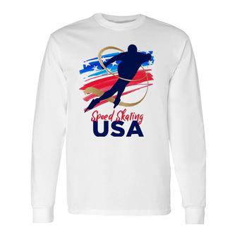 Speed Skating Usa Support The Teamusa Flag Winter Long Sleeve T-Shirt T-Shirt | Mazezy