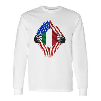 Super Italian Heritage Proud Italy Roots Usa Flag Long Sleeve T-Shirt - Seseable