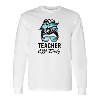 Teacher Off Duty Messy Bun Sunglasses Beach Sunset Long Sleeve T-Shirt - Seseable