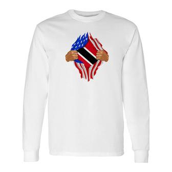 Trinidad And Tobago Blood Inside Me Flag Long Sleeve T-Shirt - Monsterry DE