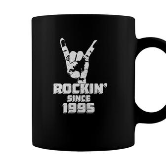 26 Years Old Rockin Since 1995 Vintage Rock On Hand Horns Coffee Mug - Seseable