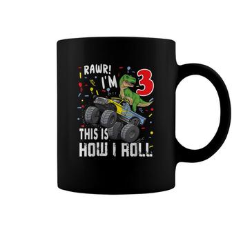 3 Year Old 3Rd Birthday Boy T Rex Dinosaur Monster Truck Coffee Mug | Seseable CA