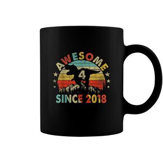 4Th Birthday Dinosaur 4 Year Old Awesome Since 2018 Boys Coffee Mug - Seseable