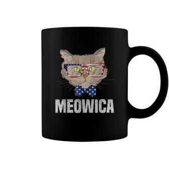 4Th Of July American Flag Cat Meowica Red White Blue Cat Coffee Mug - Seseable