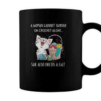 A Woman Cannot Survive On Crochet Alone She Also Needs A Cat Cute Kitten With Yarn Coffee Mug - Seseable