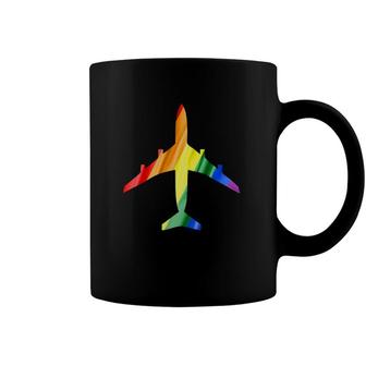 Airplane Rainbow Gay Flag Flight Attendant Coffee Mug | Mazezy