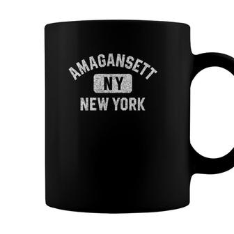 Amagansett Ny New York Gym Style Distressed White Print Coffee Mug - Seseable