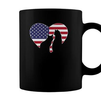 American Flag Cat Heart 4Th Of July Patriotic Usa Memorial Coffee Mug | Seseable CA