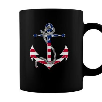 American Flag Patriotic Anchor - Memorial Day 4Th Of July Coffee Mug - Seseable
