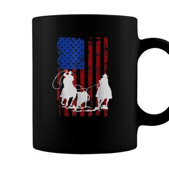 American Flag Team Roping Horse 4Th Of July Patriotic Usa Coffee Mug - Seseable