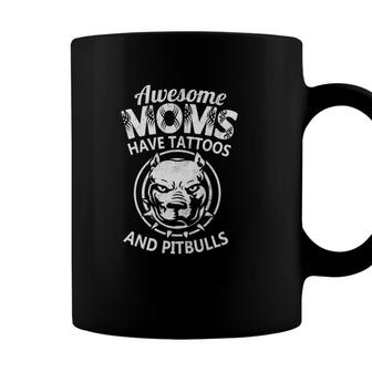 Awesome Mom Have Tattoos And Pitbulls Cool Mothers Day Coffee Mug - Seseable